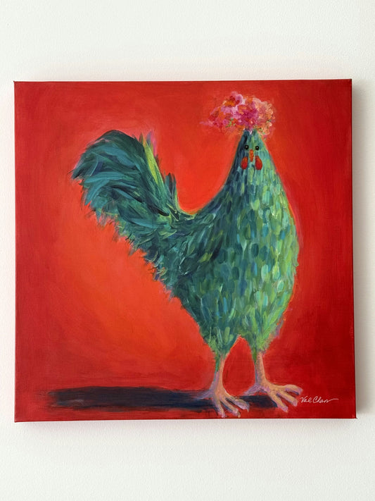 Rooster on Red