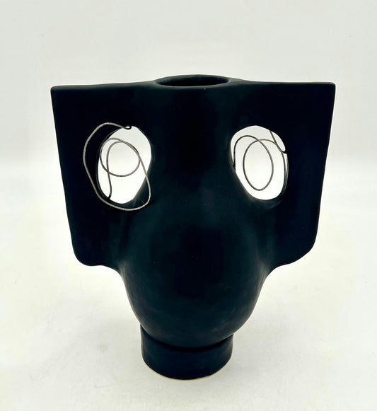 2 handle black matte vase with spiraled wire