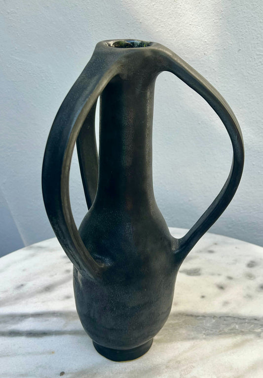3 handle black satin vase